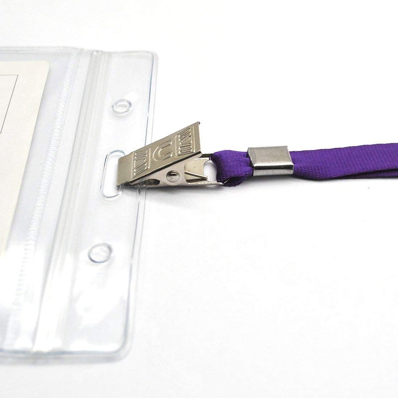 Bird Fiy Lanyards with id Holder Name Badges 50 Pcs Waterproof Type Clear Plastic Horizontal Name Tag Badge Id Card and 50 Pcs Lanyard (Purple) - Image 4